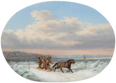 Cornelius Krieghoff Crossing the Ice at Quebec' oil painting image